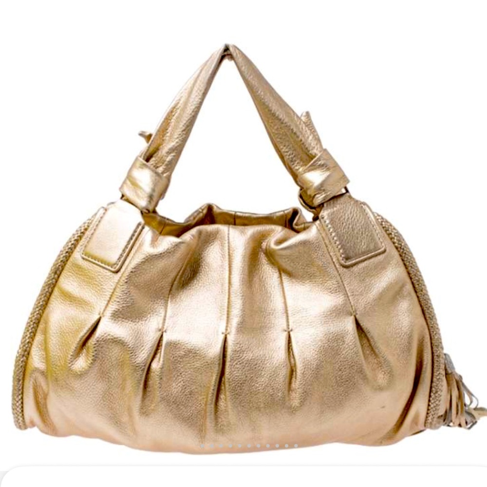 Cole Haan Metallic Gold Pebbled Large Leather Hobo - Picture 2 of 12